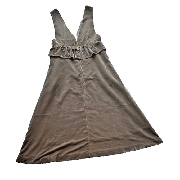 VTG Green Brown Velvet Deep V-Neck Ruffle Lined Pockets WhimsyGoth Fairy Dress - Picture 3 of 9